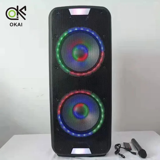 High Powerful Double 12inch Amplifier Party DJ Soundbox Professional Audio PA Speaker with Ring LED Lights 